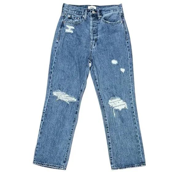 Pistola Anthropologie Women 26 jeans Cassie High Rise Straight Blue Distressed - Picture 2 of 14